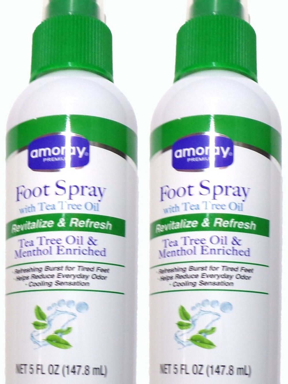 Amoray Premium Foot Spray with Tea Tree Oil & Menthol, 5 FL OZ (2-Pack)